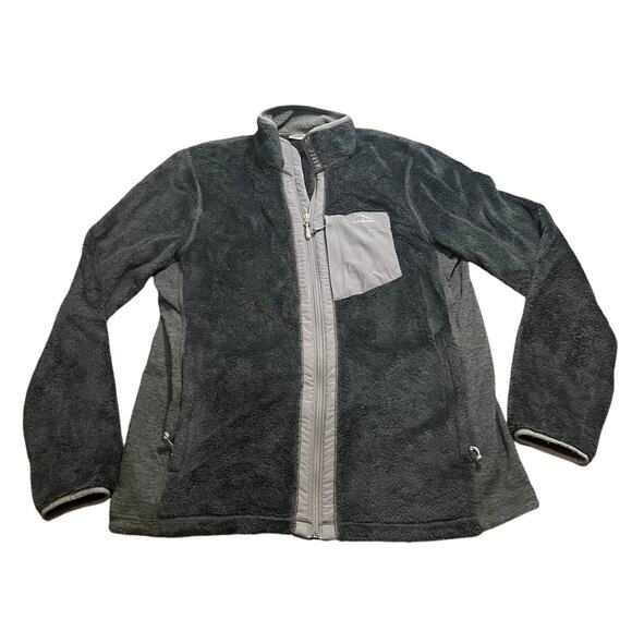 LL Bean Mens Large Tall Mountain Hybrid Windproof Fleece Black Gray Outdoors - Picture 1 of 7